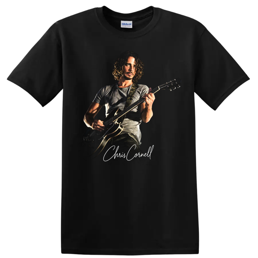 Chris Cornell Rock Music Portrait Guitar T Shirt Audioslave Tee