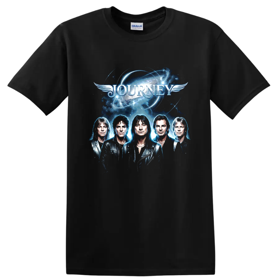 Journey Classic Rock T Shirt w/ Cosmic Band Portrait Wings Retro Music Art Tee