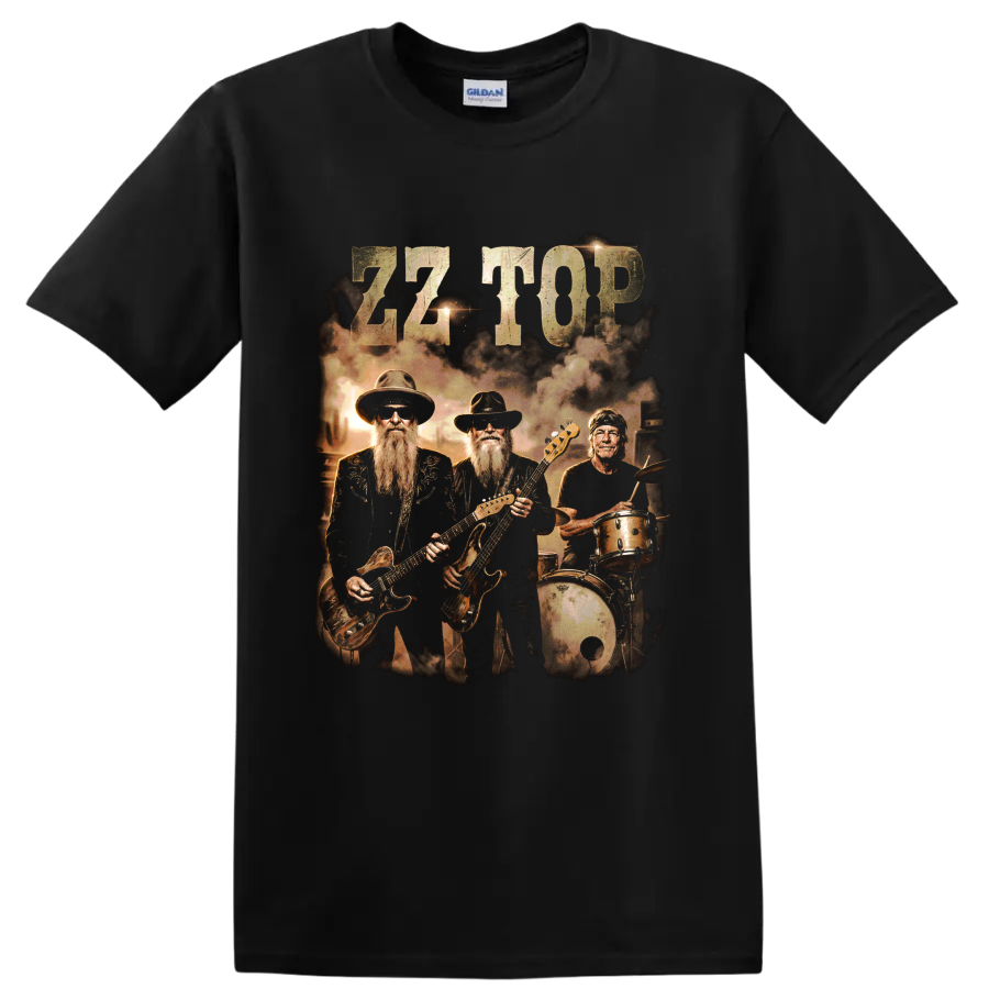 ZZ Top Rock Music T Shirt Classic Lineup Guitar Drums Vintage Concert Art Tee