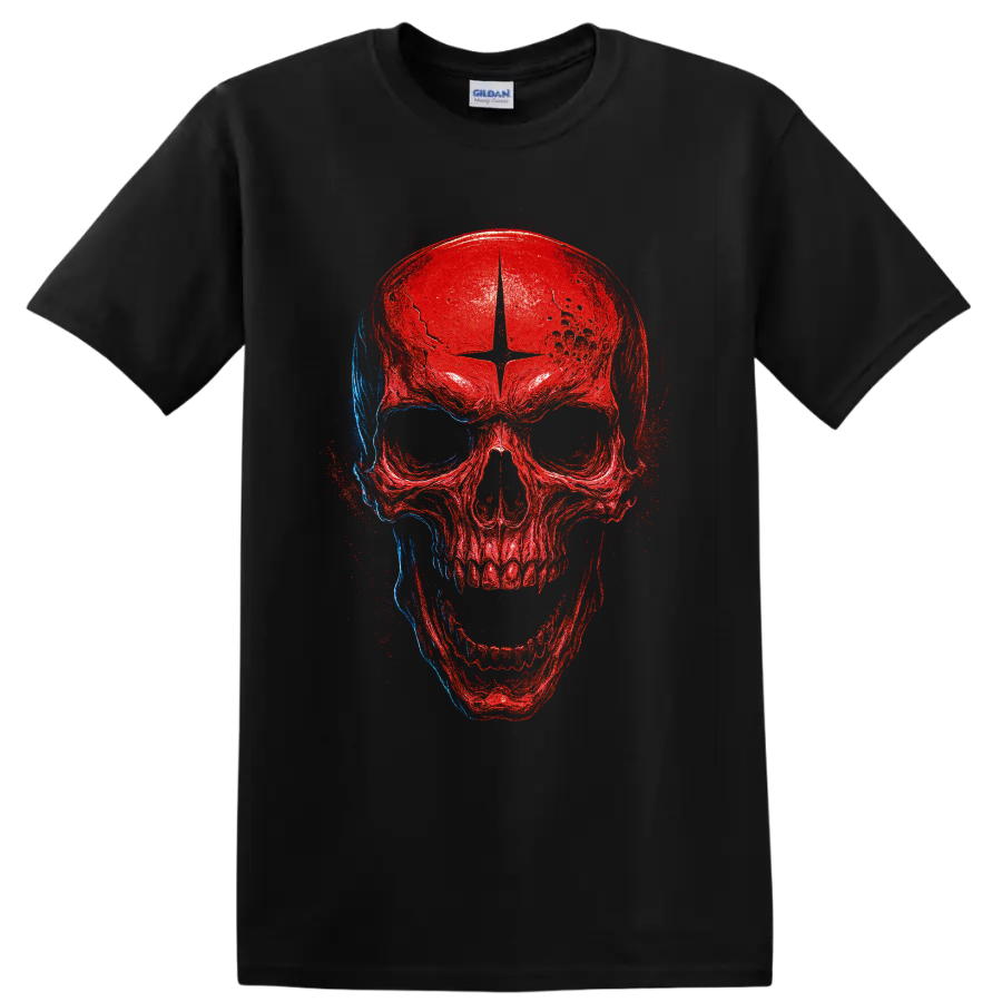 Red Blue Skull T Shirt Gothic Horror Grunge Skeleton Art Graphic Dark Style Tee
