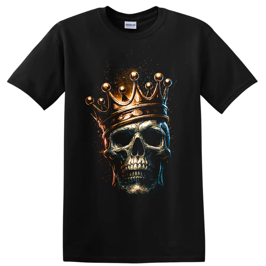 Crowned Skull T Shirt Gothic Fire Blue Orange Grunge Halloween Graphic Art Tee