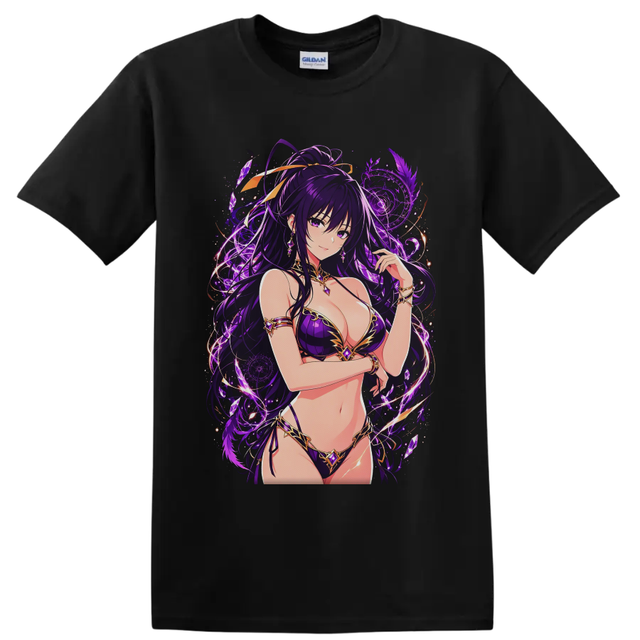 Anime Waifu T Shirt Purple Magic Girl Fantasy Art Graphic Illustration Tee Gift