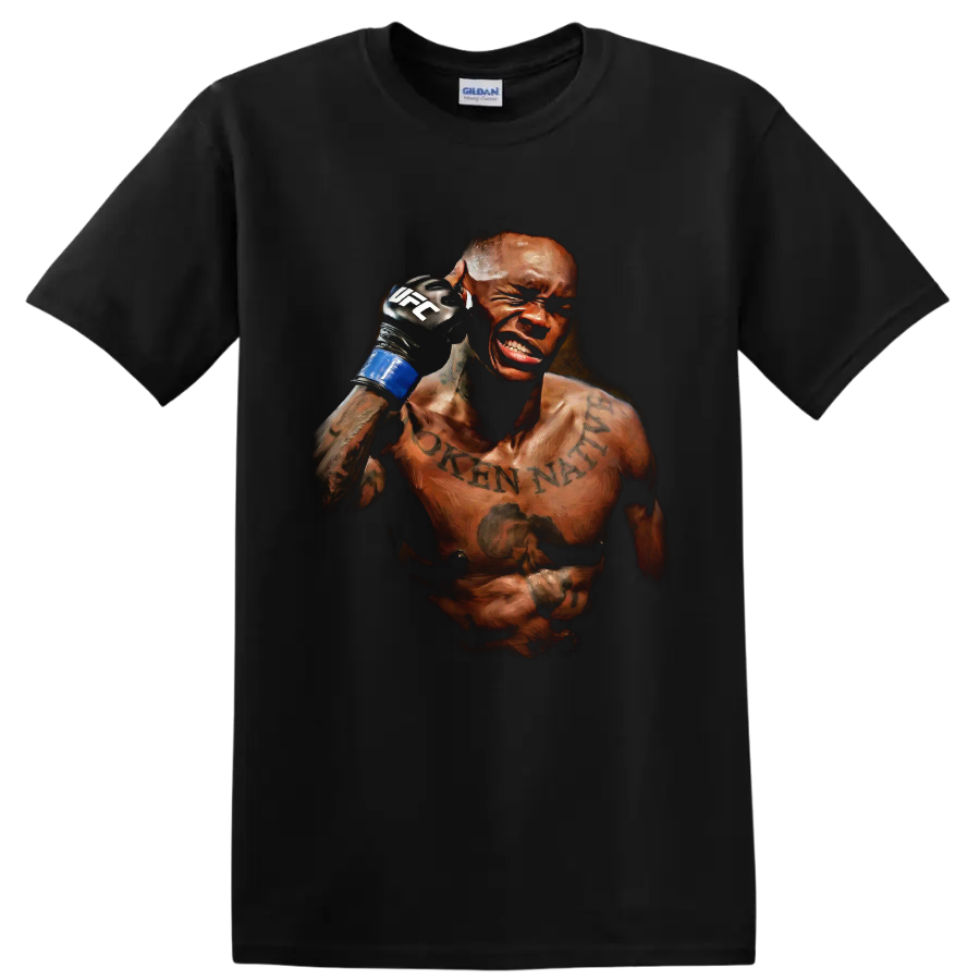 Israel Adesanya MMA Fighter T Shirt w/ Intense Portrait Combat Sports Fan Tee