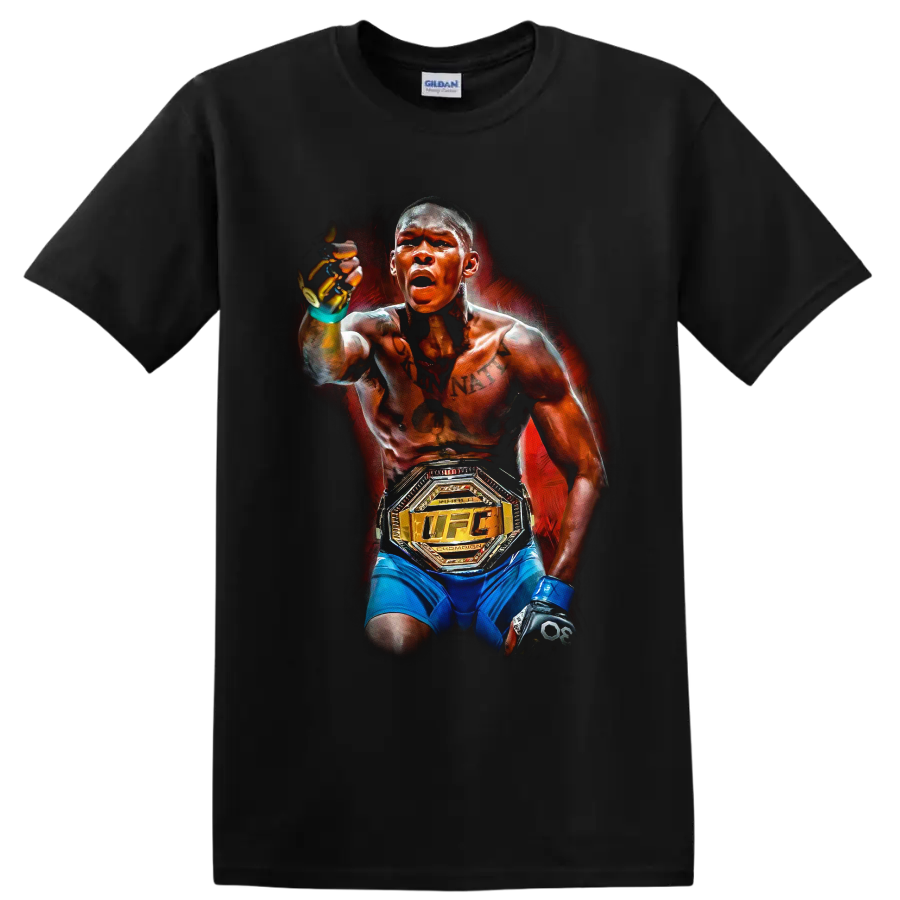 Israel Adesanya MMA Fighter Champion Belt Graphic T Shirt Combat Sports Fan Tee