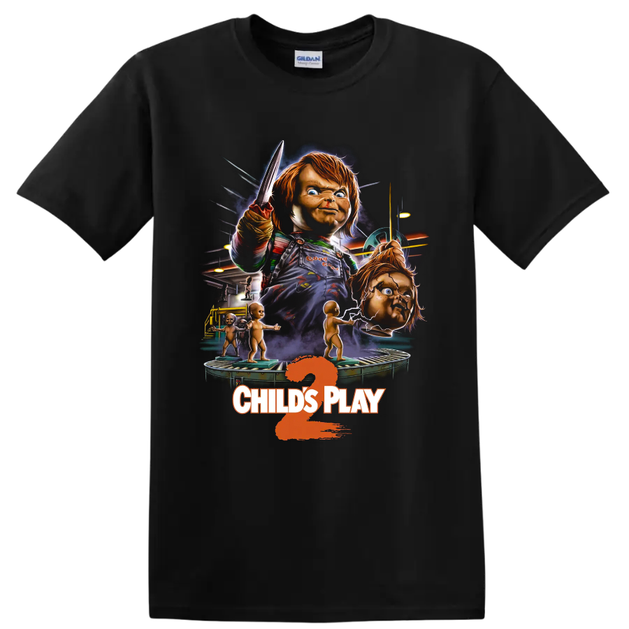 Chucky Childs Play 2 Horror Doll Factory Knife Graphic T Shirt Halloween Tee