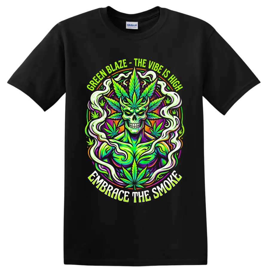 Cannabis Skull T Shirt w/ Psychedelic Leaf Art 420 Culture Neon Bold Graphic Tee