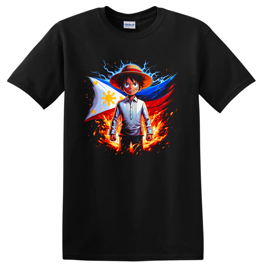 Monkey D Luffy Philippine Flag Anime T Shirt w/ Lightning Fire Art Print Tee