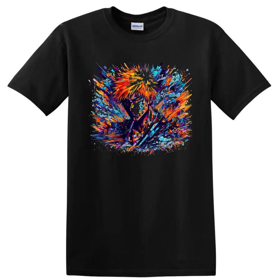 Bleach Ichigo Kurosaki Anime T Shirt Colorful Bold Abstract Manga Art Graphic