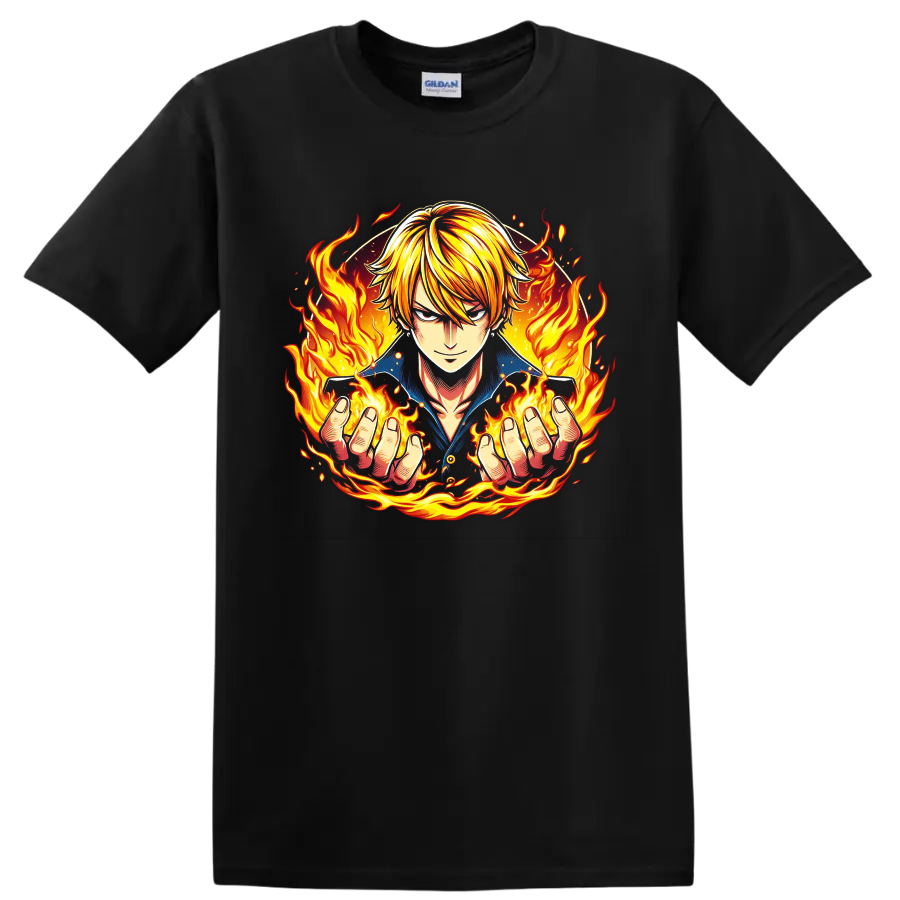 Vinsmoke Sanji Anime Fire Power T Shirt Graphic Manga Fan Tee Gift Flame Arts