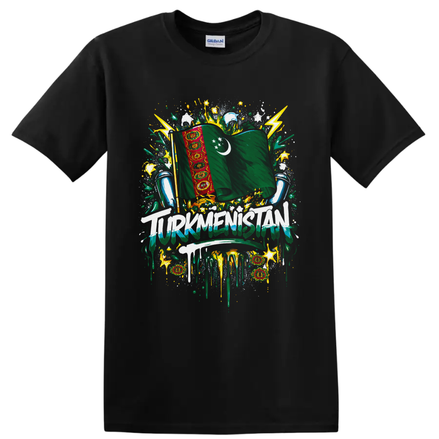 Turkmenistan Flag T Shirt Green Crescent Stars Patriotic Cultural Graphic Tee
