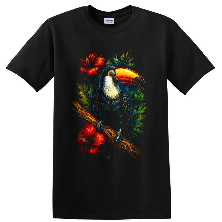 Toucan Bird T Shirt Tropical Jungle Hibiscus Floral Nature Art Graphic Tee Wild