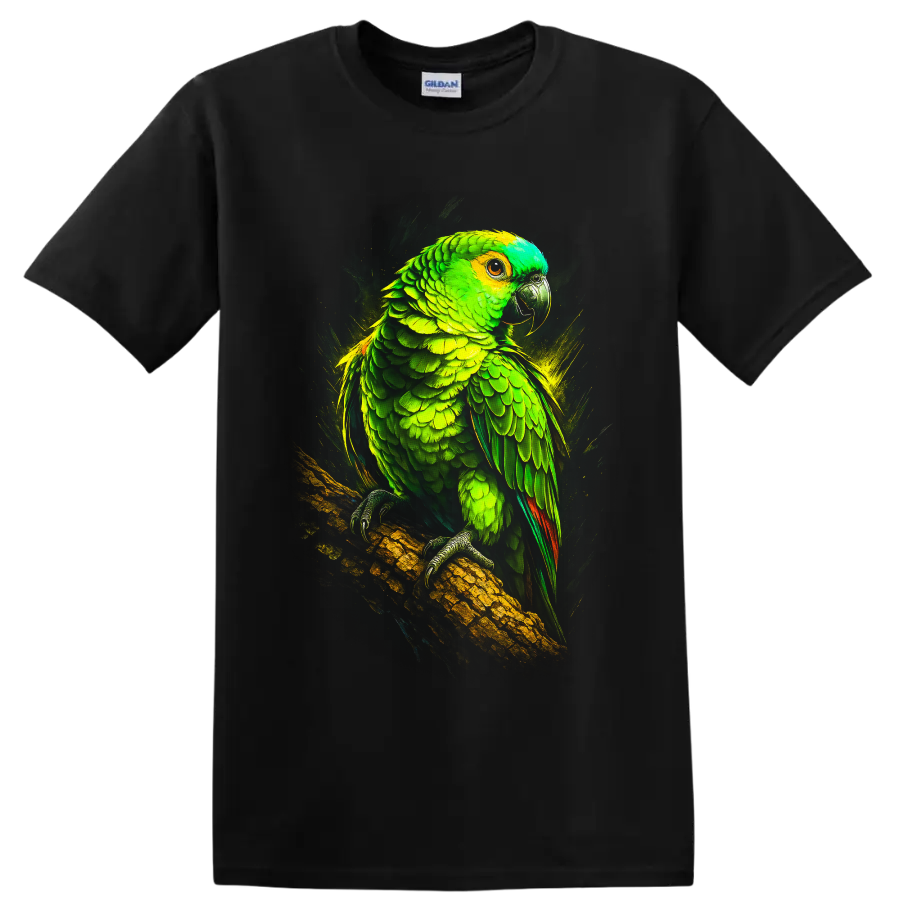 Amazon Parrot T Shirt Dramatic Tropical Bird Art Wildlife Nature Graphic Tee