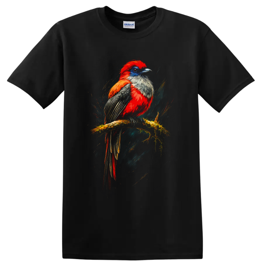 Trogon Bird T Shirt Colorful Tropical Perched Branch Wildlife Art Graphic Tee