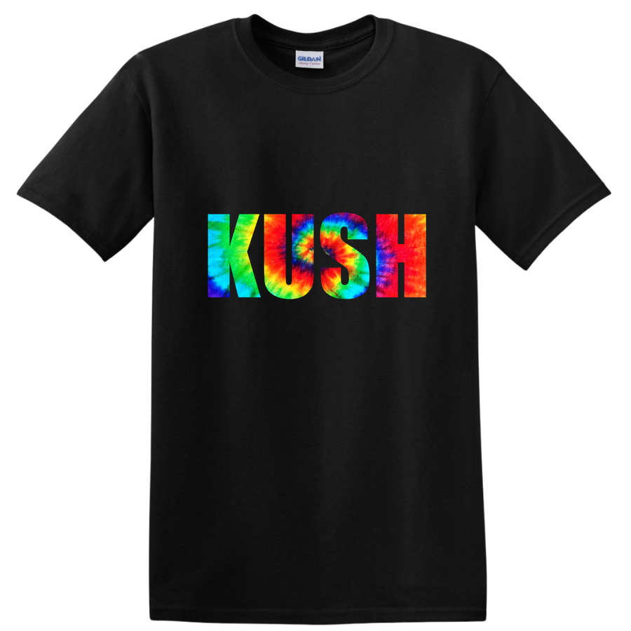 KUSH Tie Dye T Shirt Retro Design Vibrant Colors Trendy Summer Tee