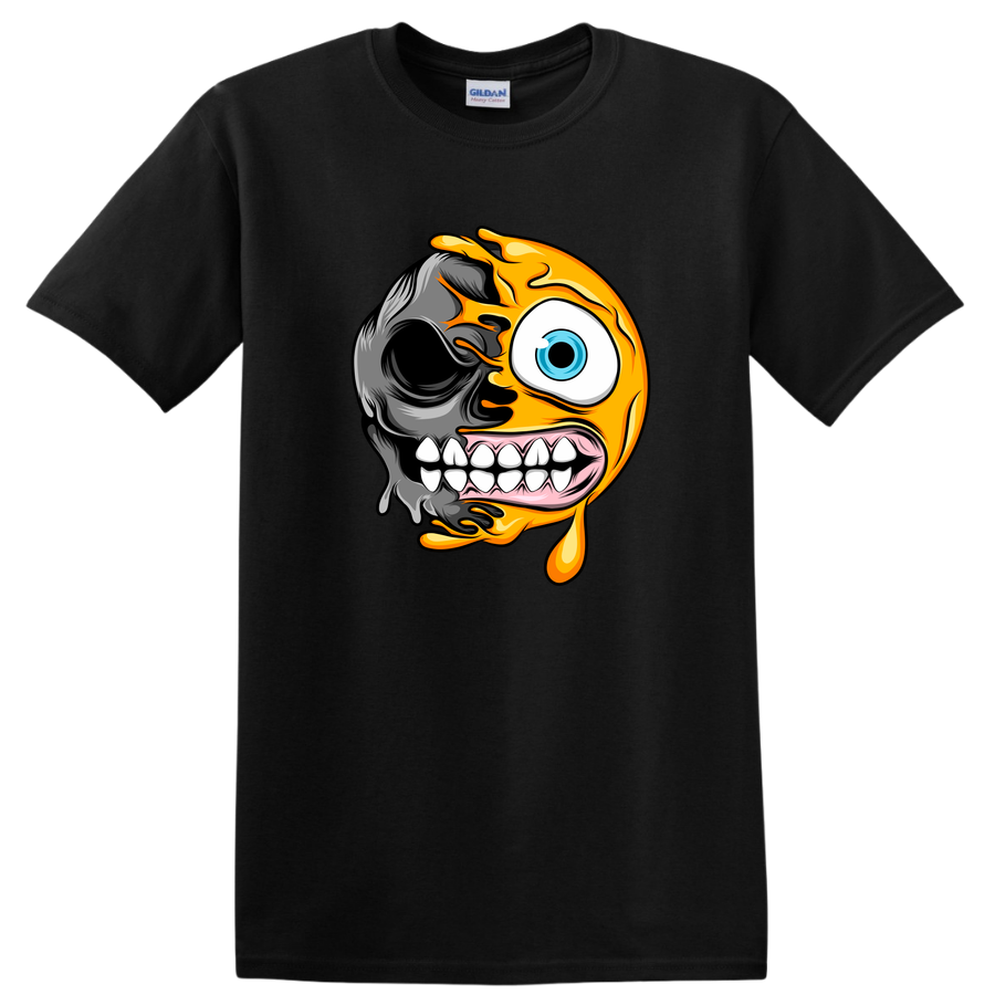 Funny Skull Smiley Face T Shirt Graphic Tee for Halloween Party or Casual Wear