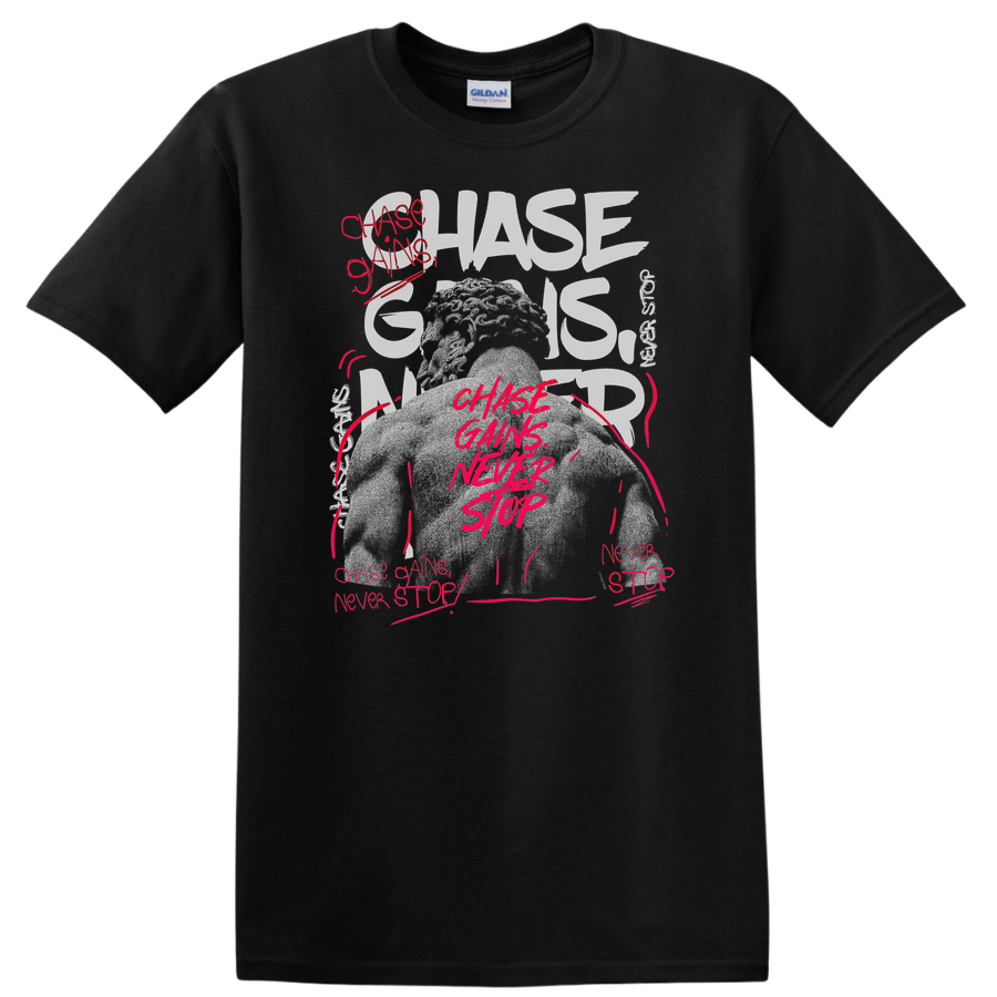Chase Gains Never Stop Fitness Motivational T Shirt Gym Workout Tee