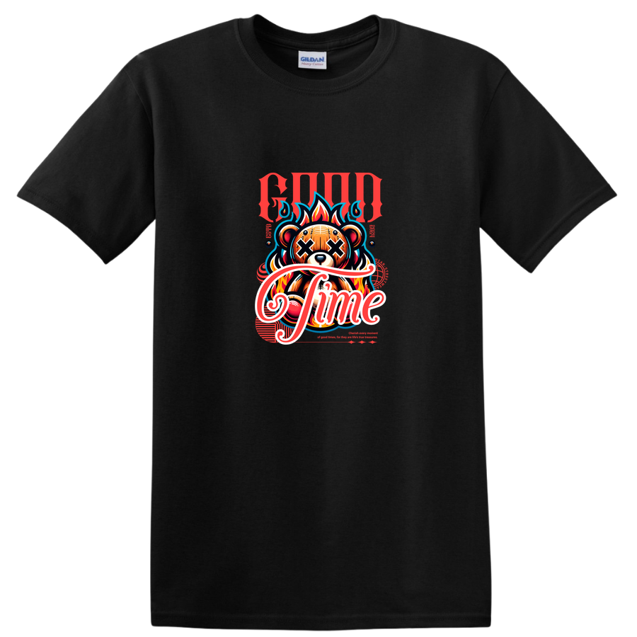 Good Time Bear Fire Graphic T Shirt Retro Fun Cute Tee for Animal Lovers