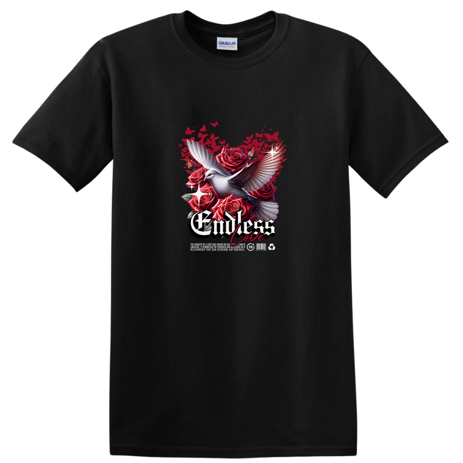 Endless Love Dove Roses T Shirt Graphic Vintage Art Floral Tee Design