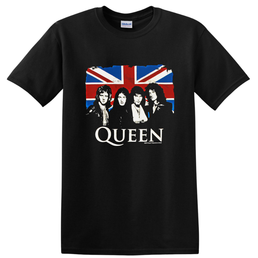 Queen Band Vintage Graphic T Shirt w/ British Flag Design Classic Tee