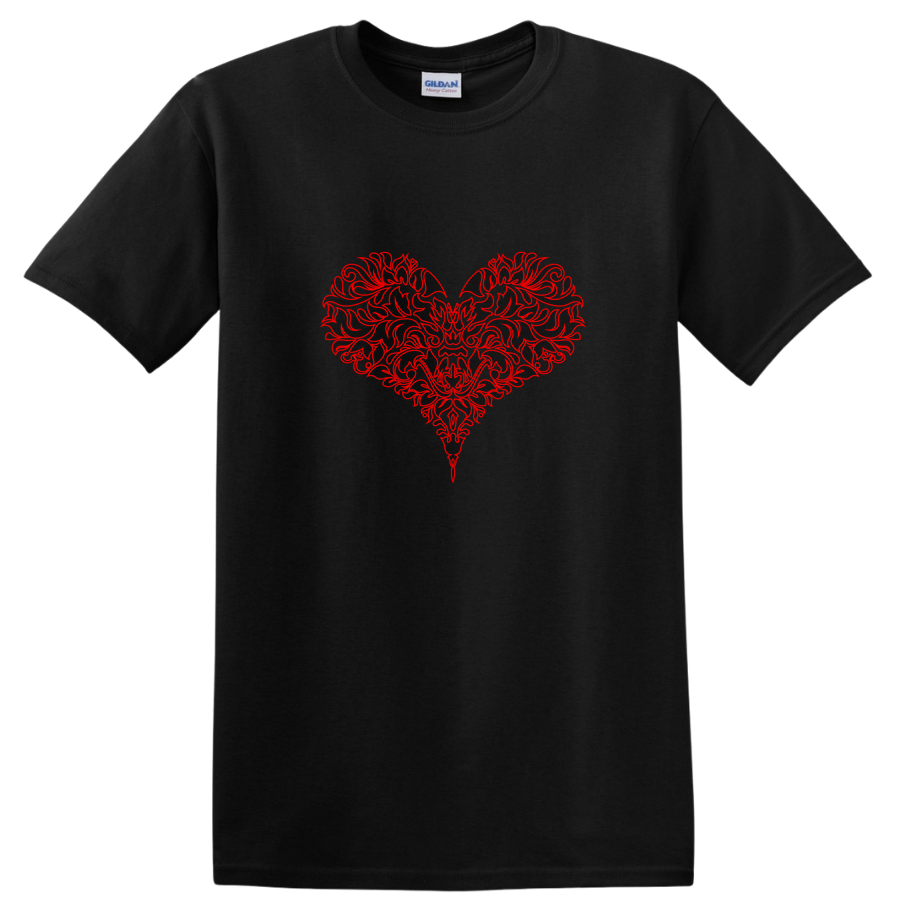 Red Ornate Heart Graphic T Shirt for Valentine’s Day Romantic Gift Tee