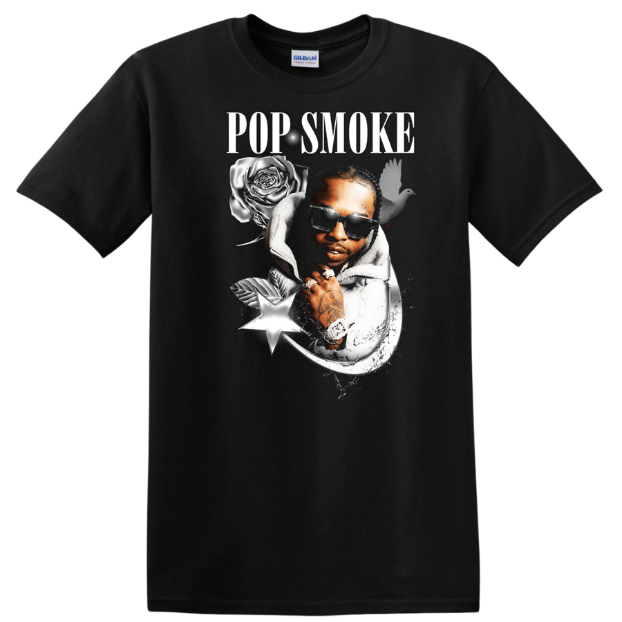 Pop Smoke T Shirt Featuring Rose Star Design Graphic Vintage Style Tee
