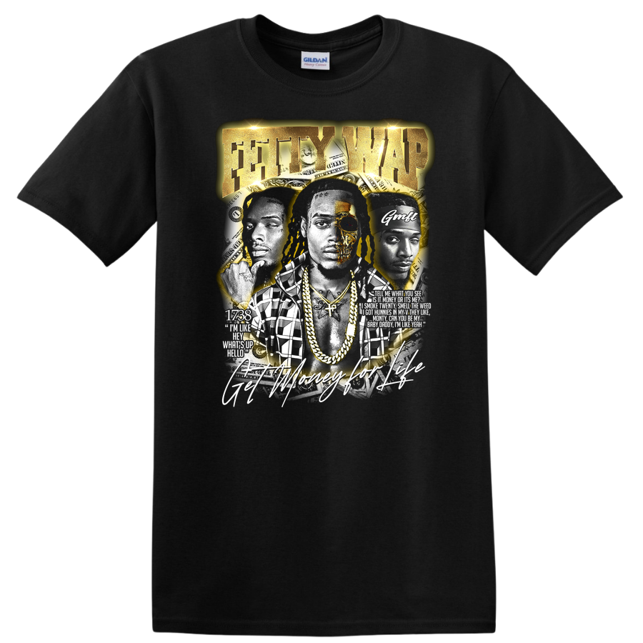 Fetty Wap Get Money For Life T Shirt Hip Hop Rap Music Tee Style Gold Design