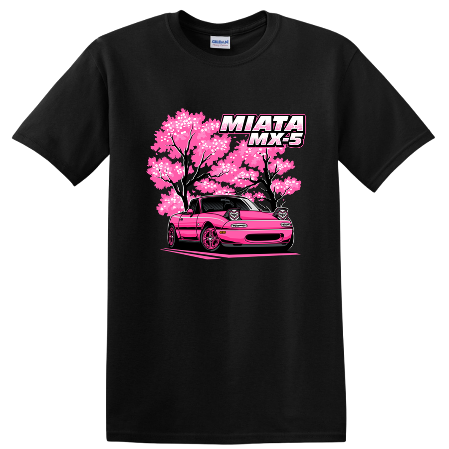 Pink Miata MX-5 Graphic T Shirt Car Lovers Vintage Tee Cherry Blossom Art