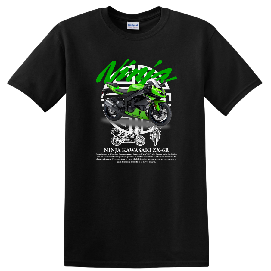 Ninja Motorcycle Green Graphic T Shirt Cool Biker Tee Design for Riders