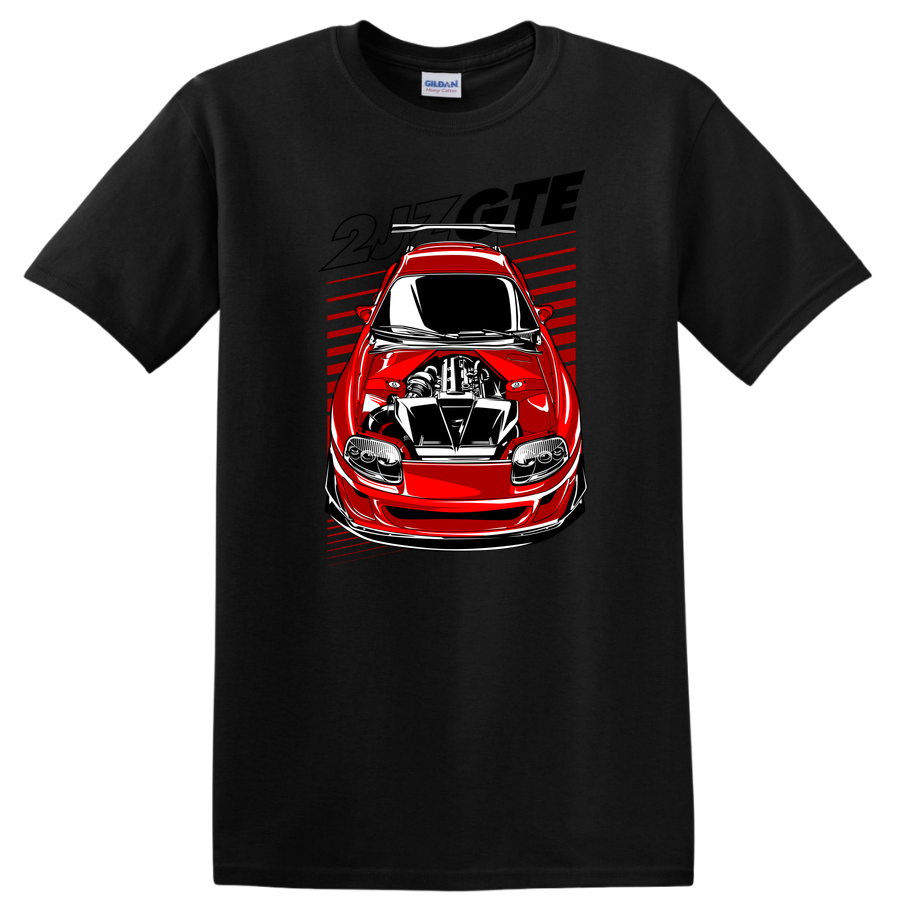 Red Car Engine Graphic T Shirt Cool Car Design Retro Racing Tee Unique Gift
