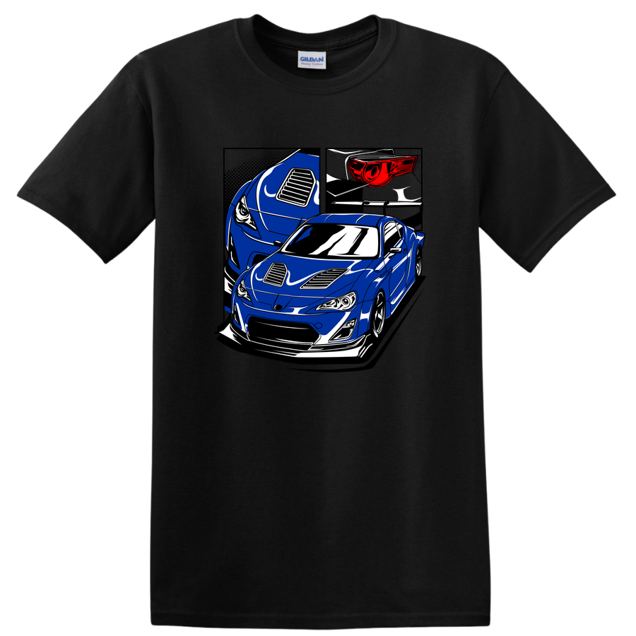 Blue Sports Car Graphic T Shirt for Auto Enthusiasts Racing Tee Design