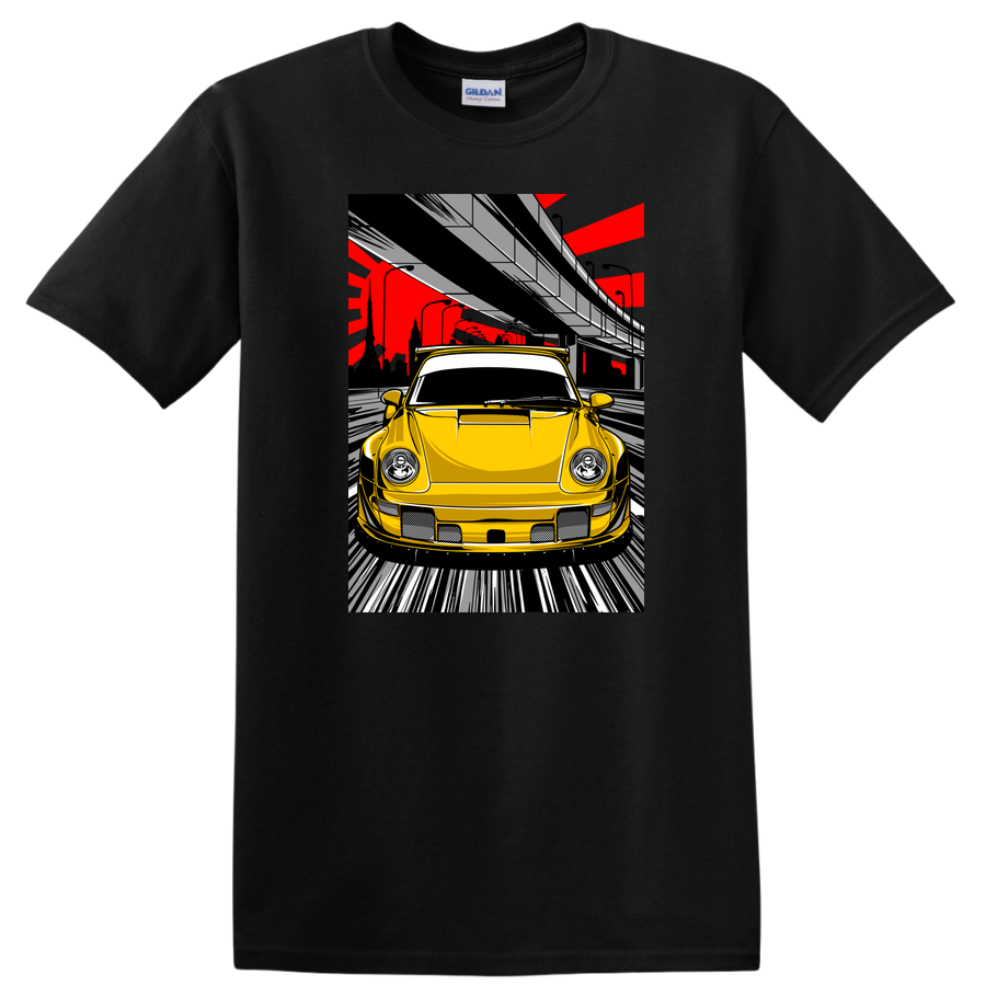 Yellow Sports Car T Shirt Graphic Racing Art Design Retro Urban Tee