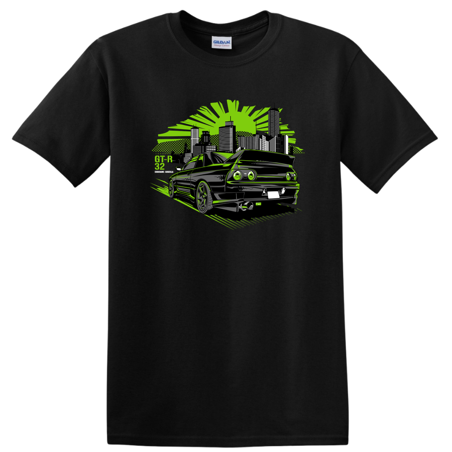 Black Sports Car Graphic T Shirt for Car Enthusiasts Urban Cityscape Tee