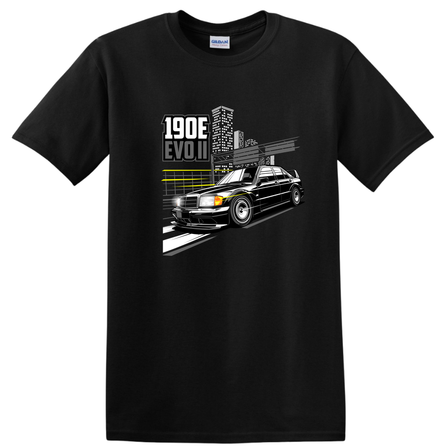 190E EVO II Black Car T Shirt Graphic Tee for Car Enthusiasts and Collectors