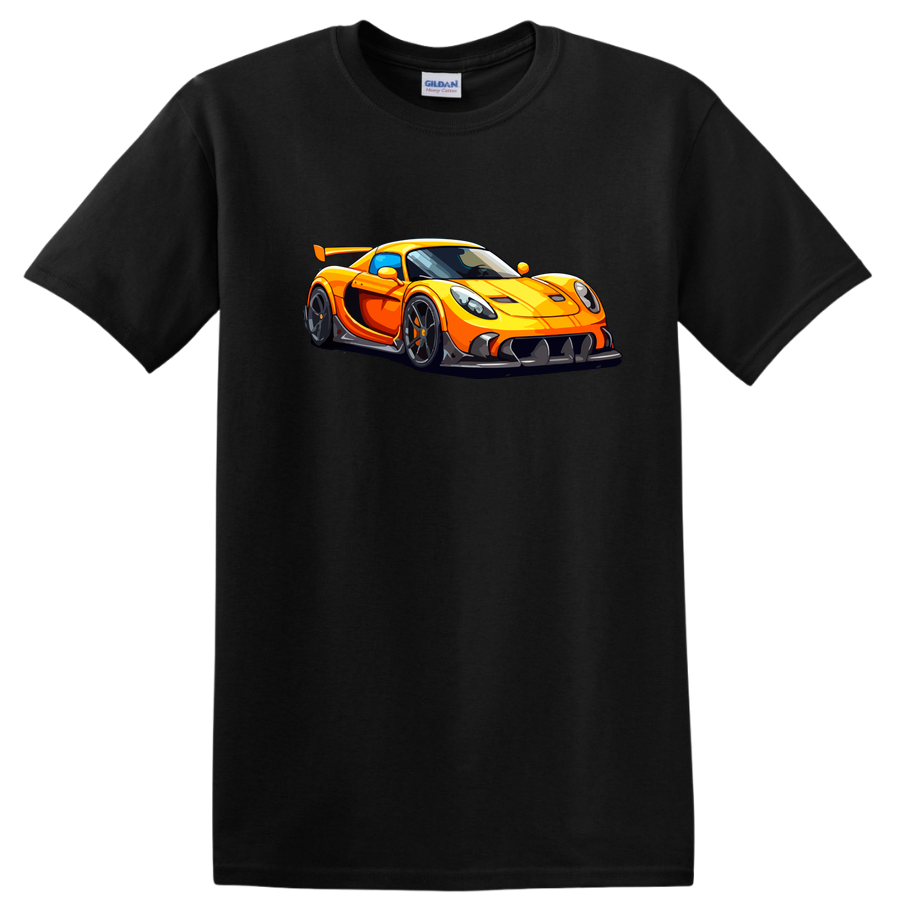 Car Racing Graphic T Shirt Cool Orange Sports Car Racing Tee Design Art