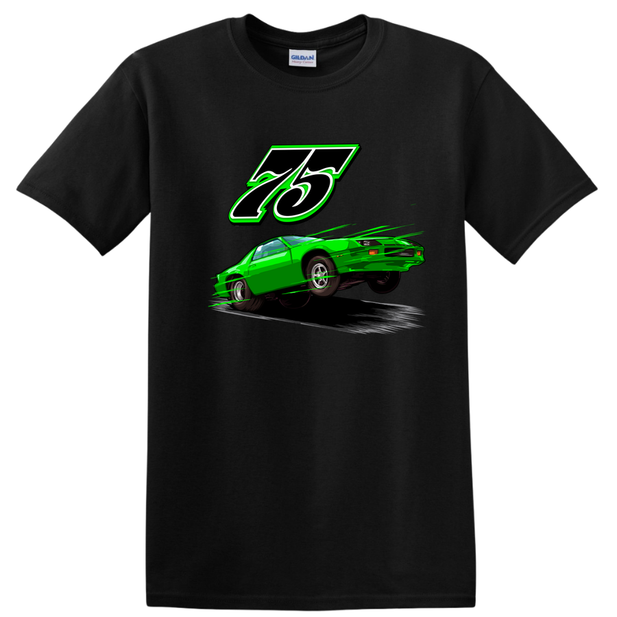 75 Camaro Graphic Car T Shirt Cool Green Racing Tee for Car Enthusiasts