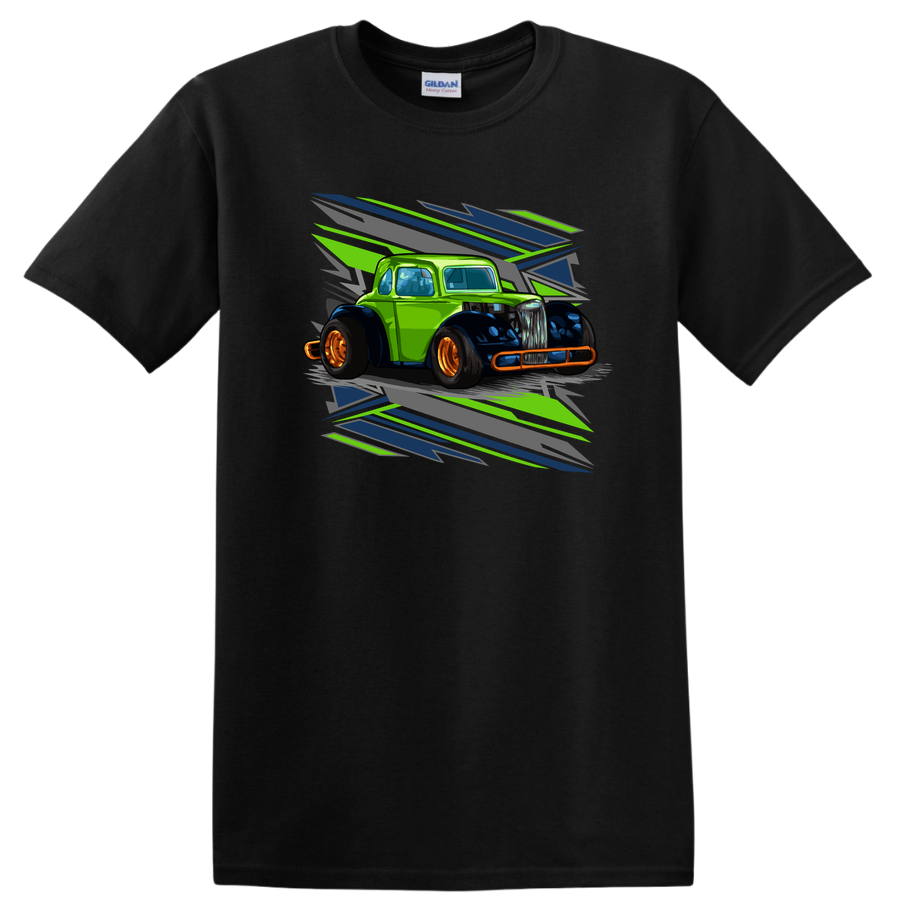 Classic Car Graphic T Shirt Retro Racing Fans Green Tee Hot Rod Design