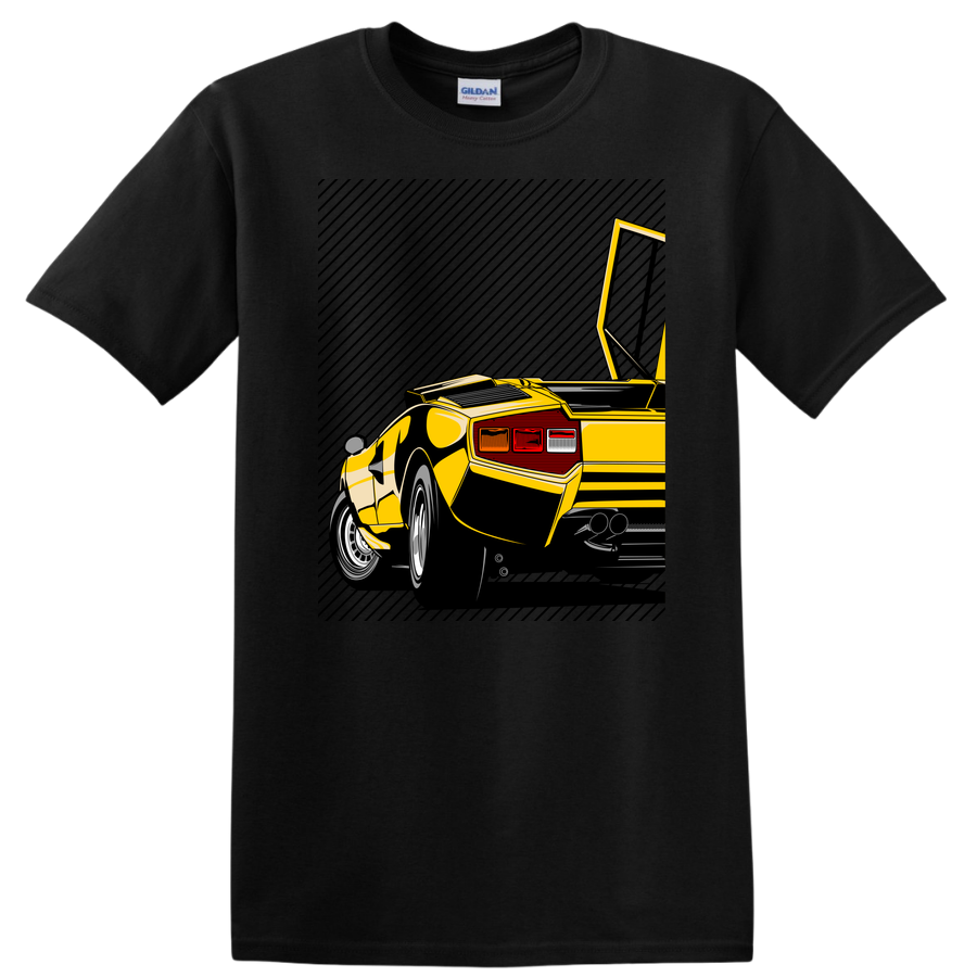 Classic Sports Car Graphic T Shirt Retro Muscle Car Art Tee Yellow Design