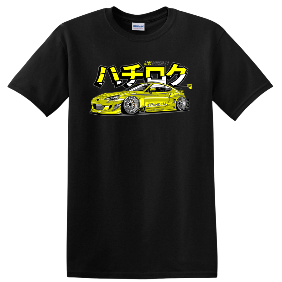 Drift Car Graphic T Shirt JDM 86 Racing Yellow Tee Art Style Auto Enthusiast