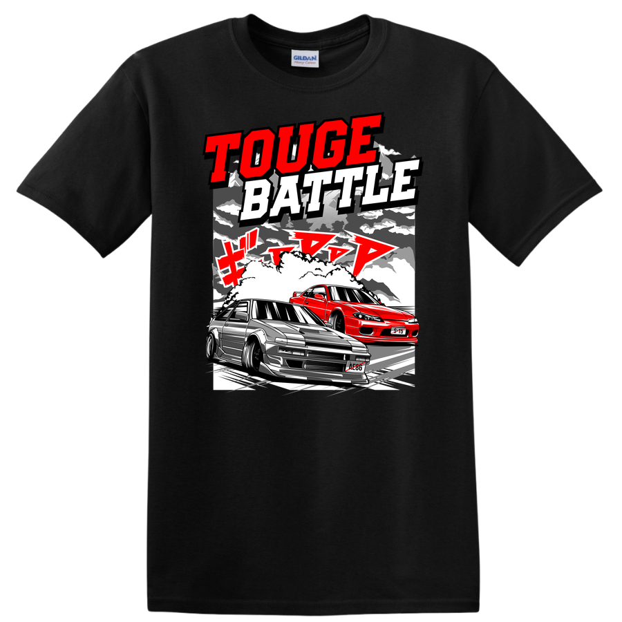 Touge Battle Car T Shirt JDM Racing Drift Graphic Tee AE86 S15 Crew Neck