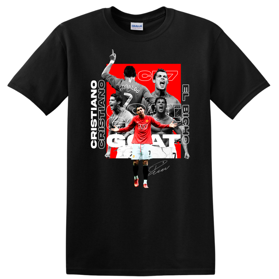 GOAT Soccer Legend T Shirt Cristiano Ronaldo Fan Tee Red Graphic Design