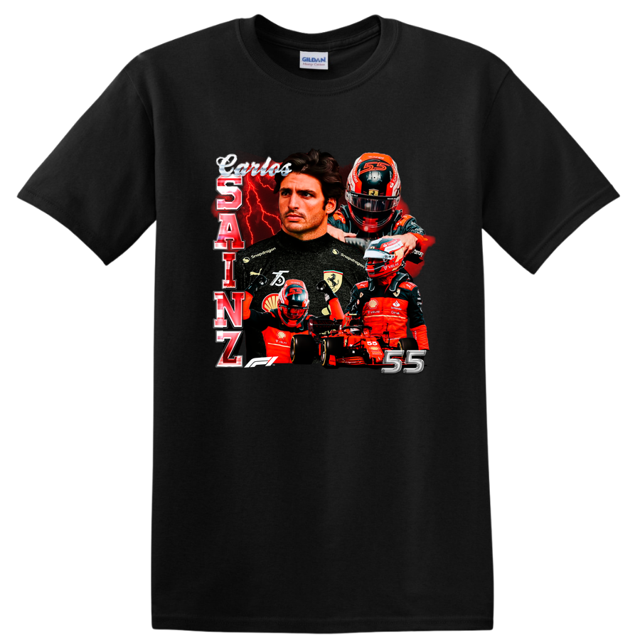 Carlos Sainz 55 Racing T Shirt Formula One Fan Tee Carlito Style Red Black