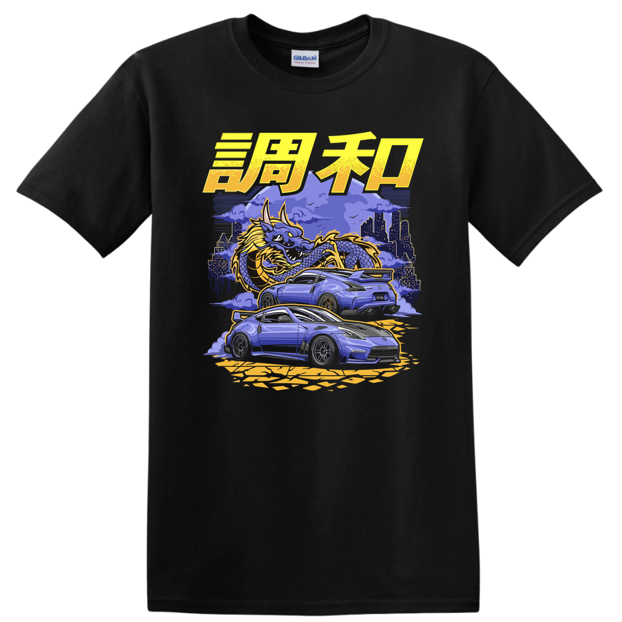 Dragon Graphic Blue Car T Shirt Cool Race Car Tee Auto Enthusiast Design