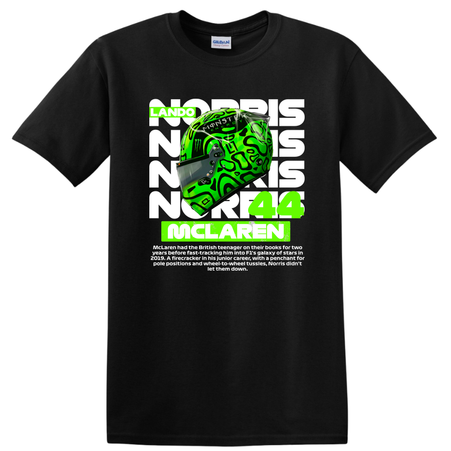 Lando 44 Racing Helmet Monster Energy Design Graphic T Shirt Funny Tee