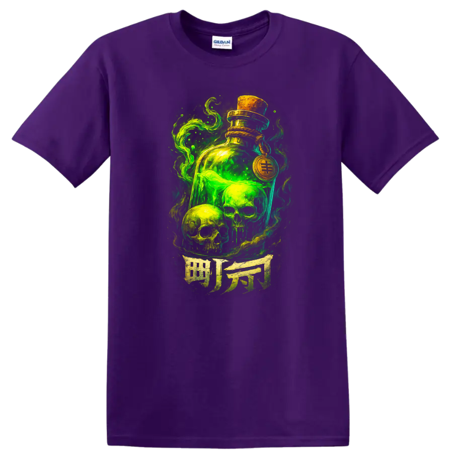 Green Potion Skull Design T Shirt for Dark Urban Streetwear Style Tee