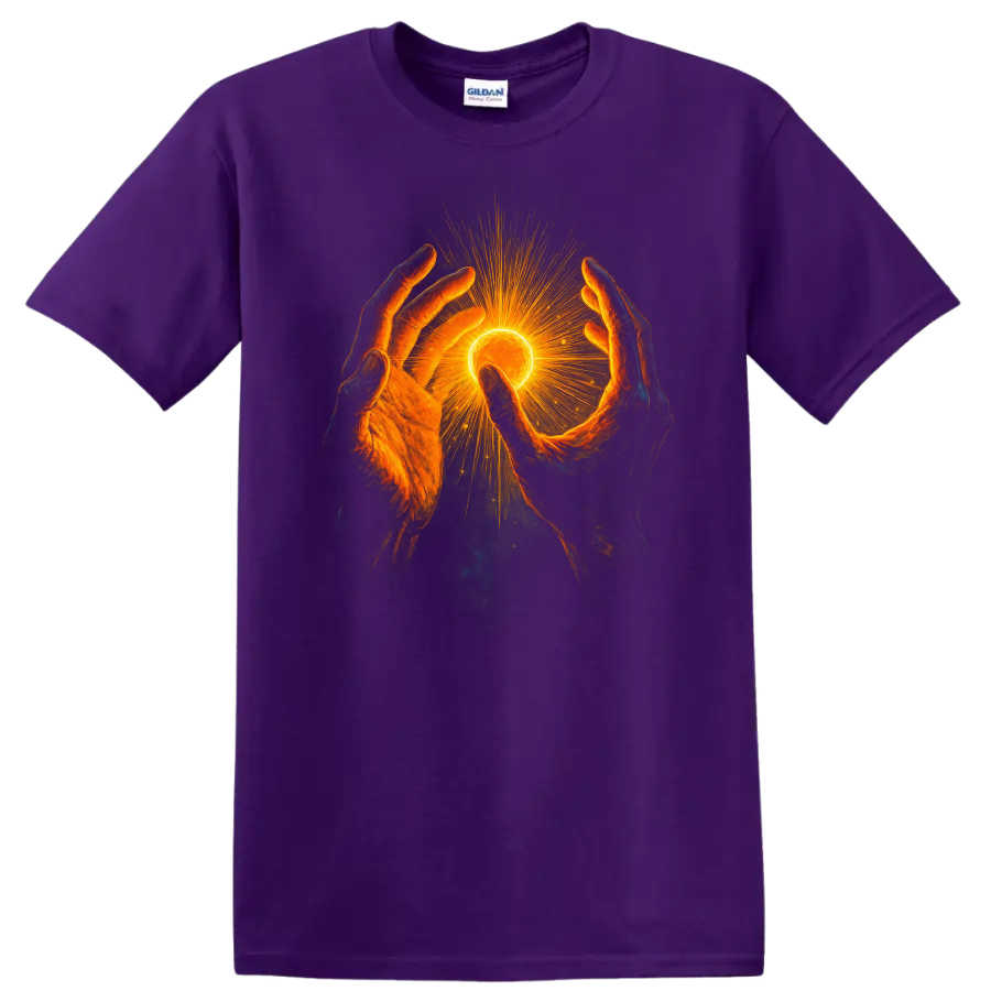 Hands Holding Sun Graphic T Shirt Cosmic Energy Art Tee Streetwear Fashion