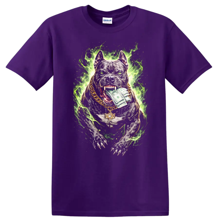 Pitbull w/ Money Green Energy Graphic Dog T Shirt Cool Design Tee