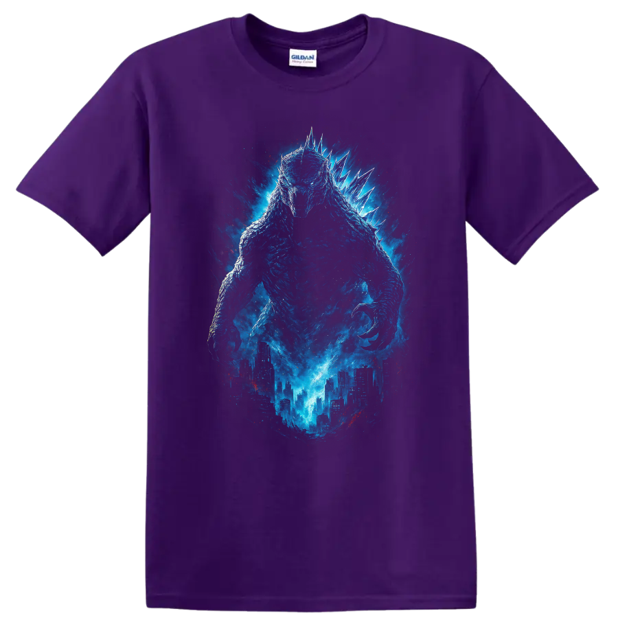 Godzilla Monster City Attack T Shirt Kaiju Blue Glow Epic Action Tee
