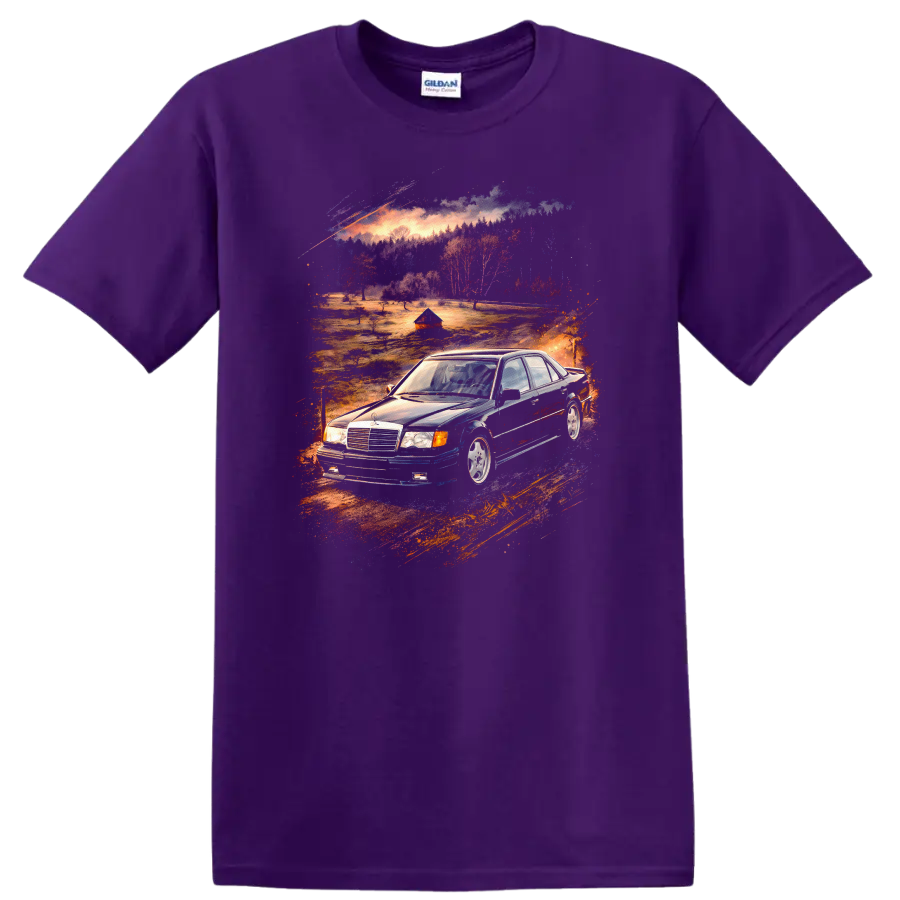 Mercedes Benz E500 W124 Old Car Scenic Drive T Shirt Classic Sedan Tee