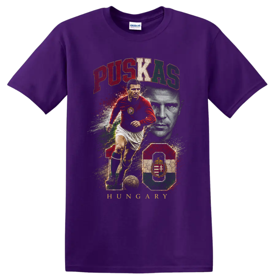 Ferenc Puskas Hungary Soccer T Shirt Legend Portrait Action Tee